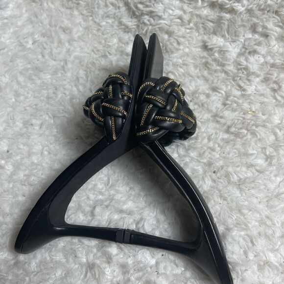 Vivianly Black slip on heels sandals with gold tone chain accent size 11 - Picture 6 of 9